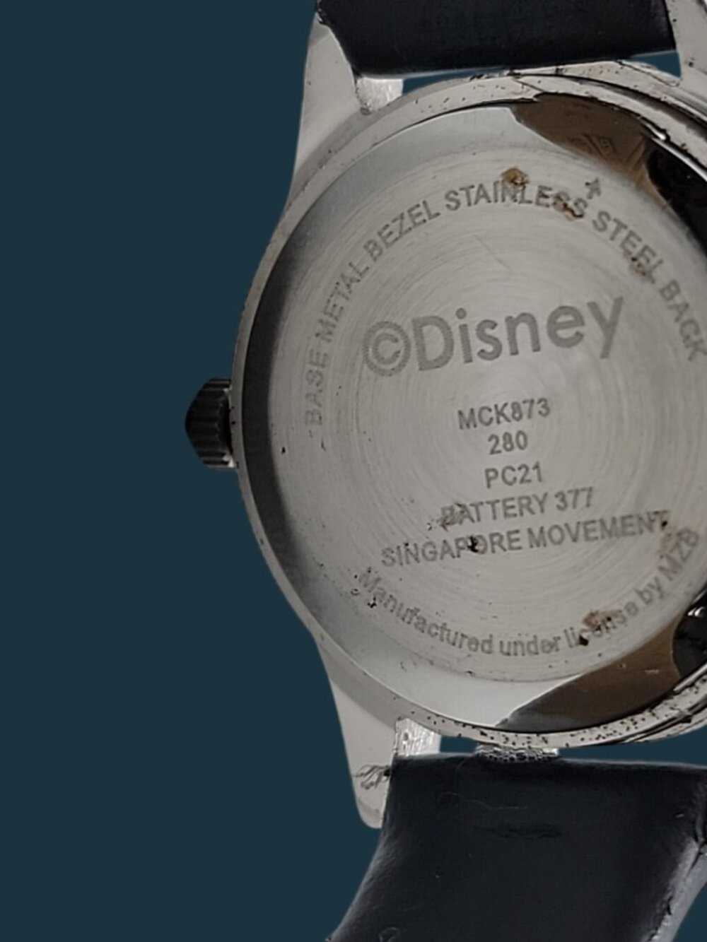 Vintage Disney Mickey Mouse Watch Silver Tone, Hadley-Roma Leather Strap - Runs - Picture 2 of 16